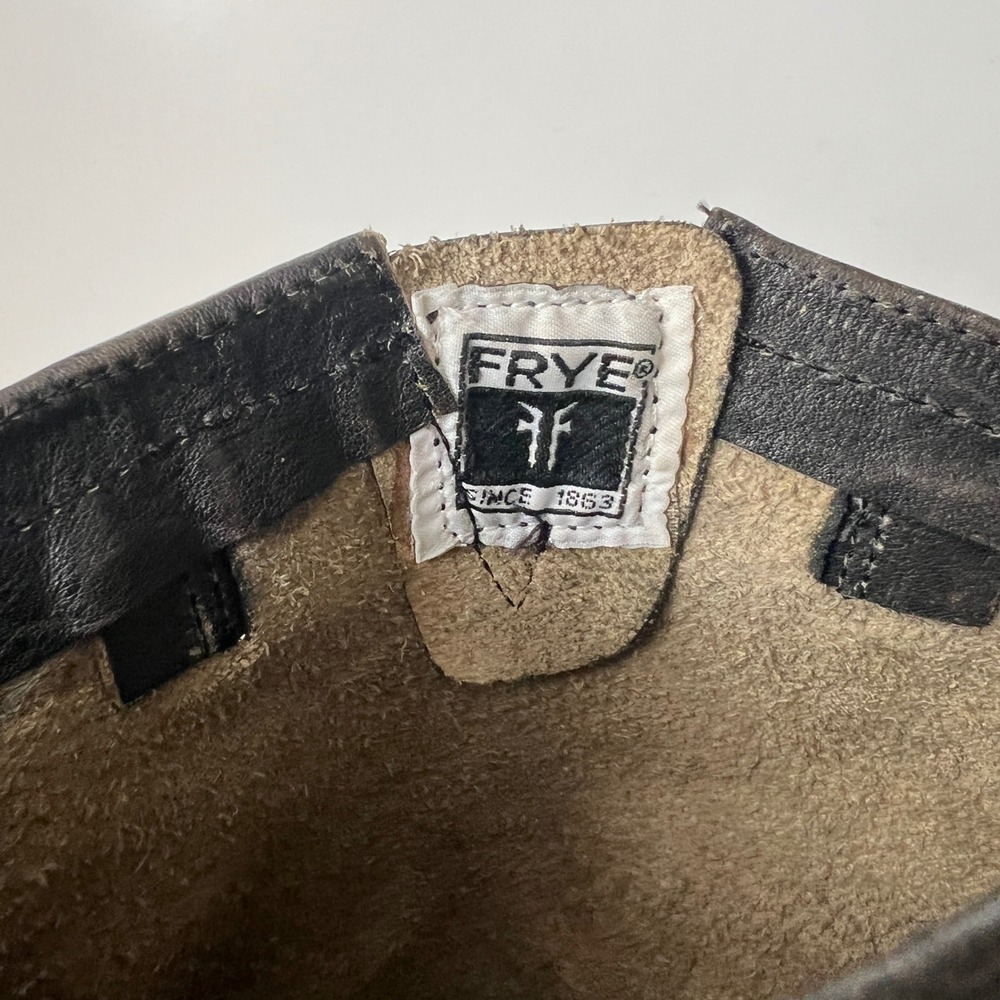 Vintage Frye Slouch Campus Boots Size 8 Black Leather Moto Biker Knee High Tall - Picture 14 of 14